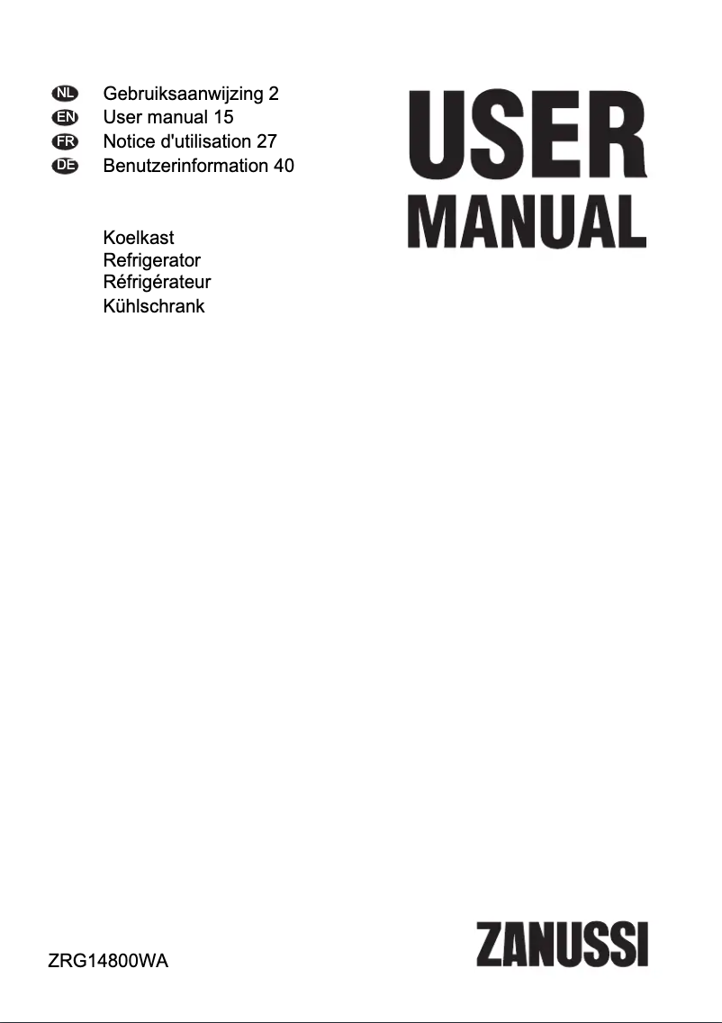 Page n°1 - Manuel utilisateur Zanussi ZRG14800