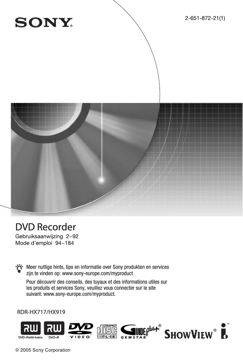 Page n°1 - Manuel utilisateur Sony RDR-HX919