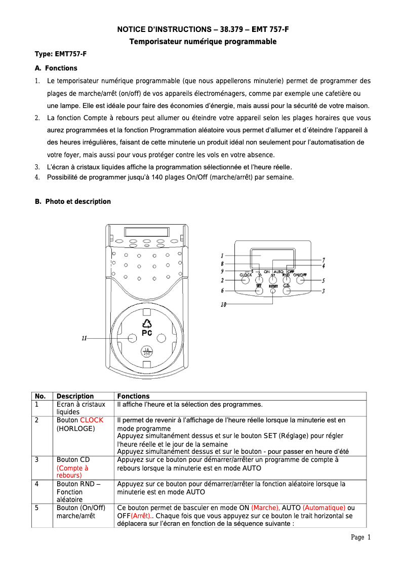 Image de la première page du manuel de l'appareil EMT 757-F