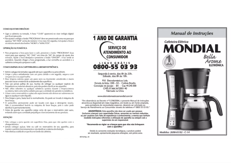 Image de la première page du manuel de l'appareil Bella Arome C-14