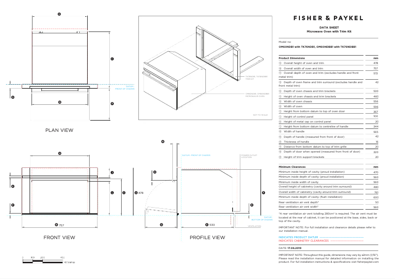 Page 1 de la notice Fiche technique Fisher & Paykel TK76NDB1