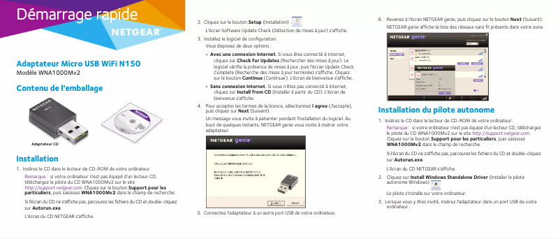 Page 1 de la notice Guide d'installation Netgear WNA1000Mv2