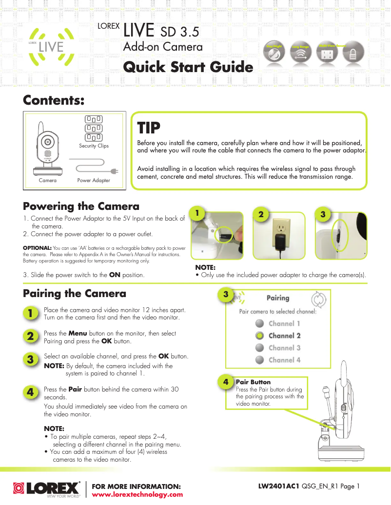 Page n°1 - Manuel utilisateur Lorex LW2401AC1