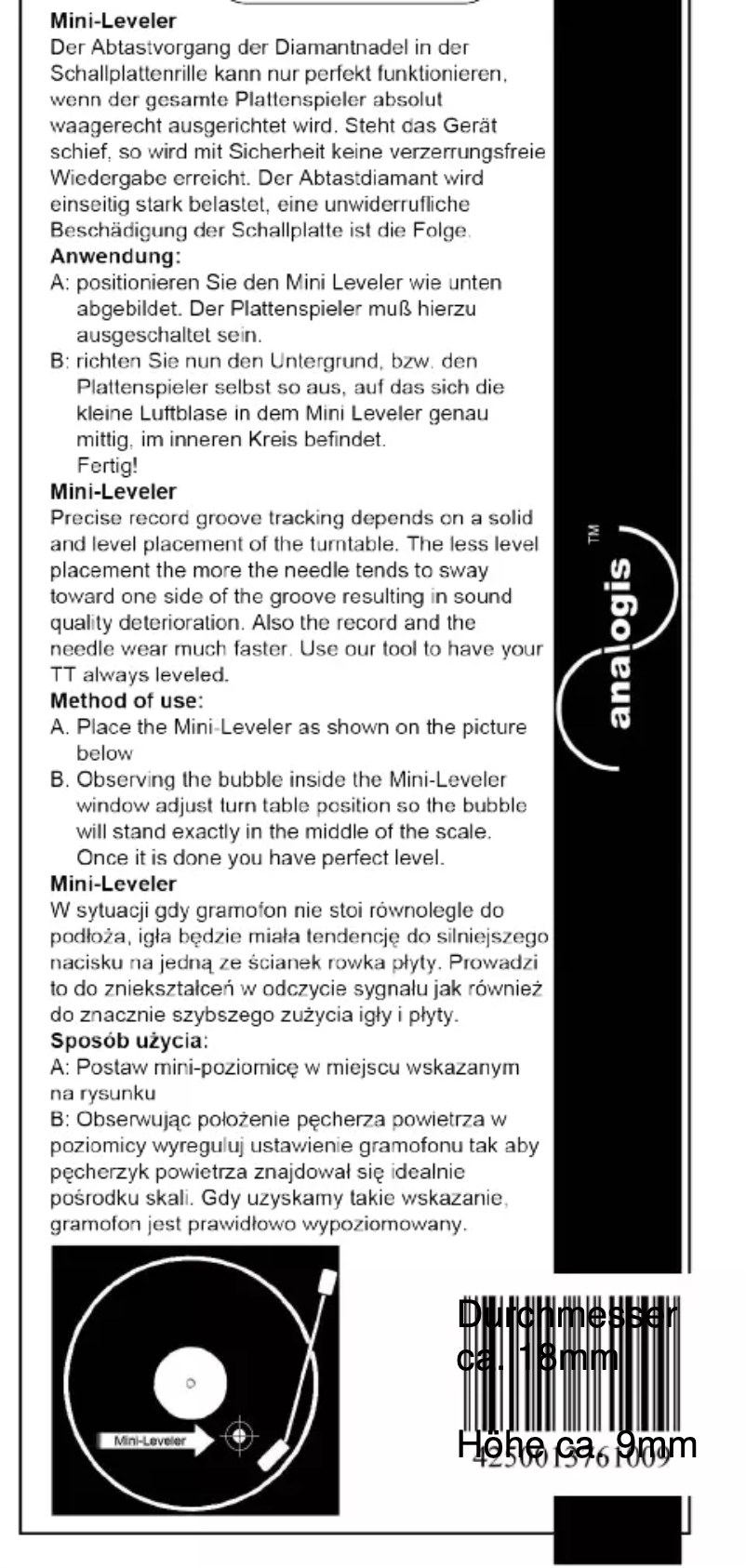 Page n°1 - Manuel utilisateur Analogis Mini-Leveler