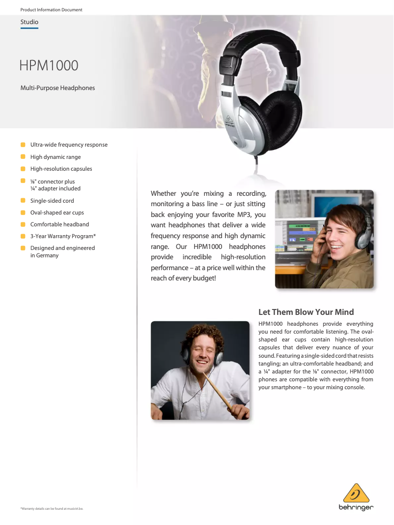 Page n°1 - Fiche technique Behringer HPM1000