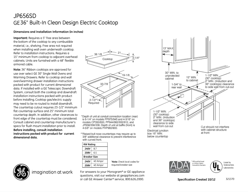 Page n°1 - Fiche technique GE JP656SDSS