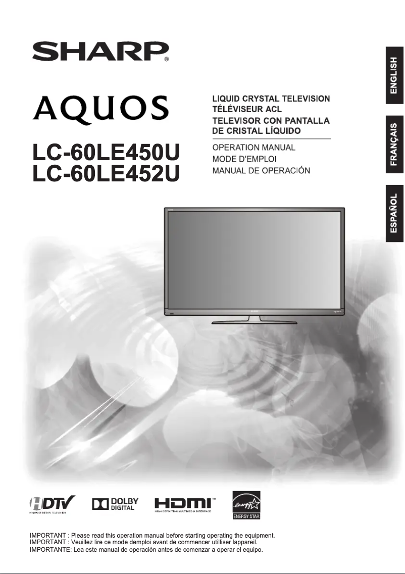 Page 1 de la notice Manuel utilisateur Sharp Aquos LC-60LE452U