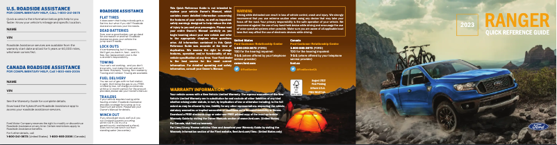 Page 1 de la notice Guide de démarrage rapide Ford Ranger (2023)