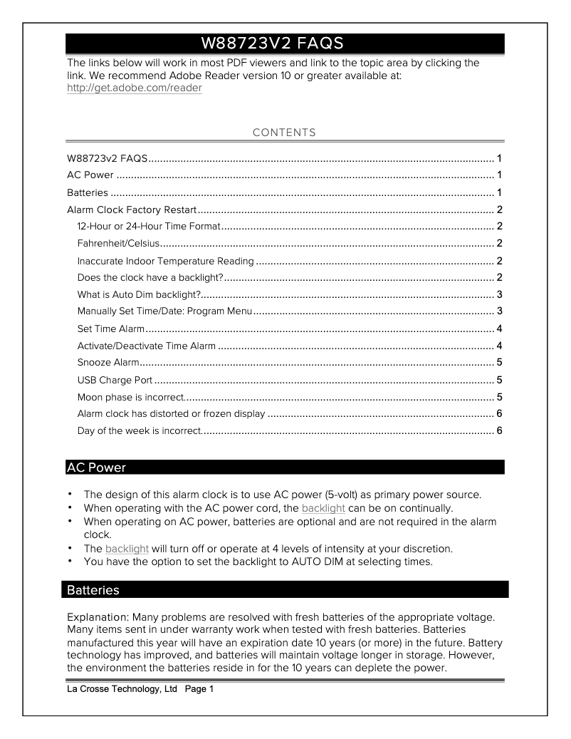 Page n°1 - FAQ La Crosse Technology W88723V2