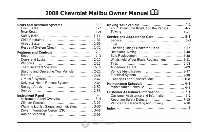 Imagen de la primera página del manual del dispositivo Malibu Classic (2008)
