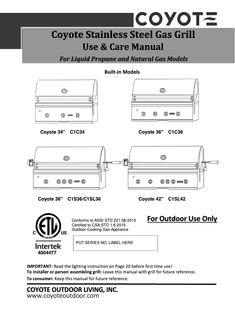Página 1 del manual Manual de uso y mantenimiento Coyote C1S36LP