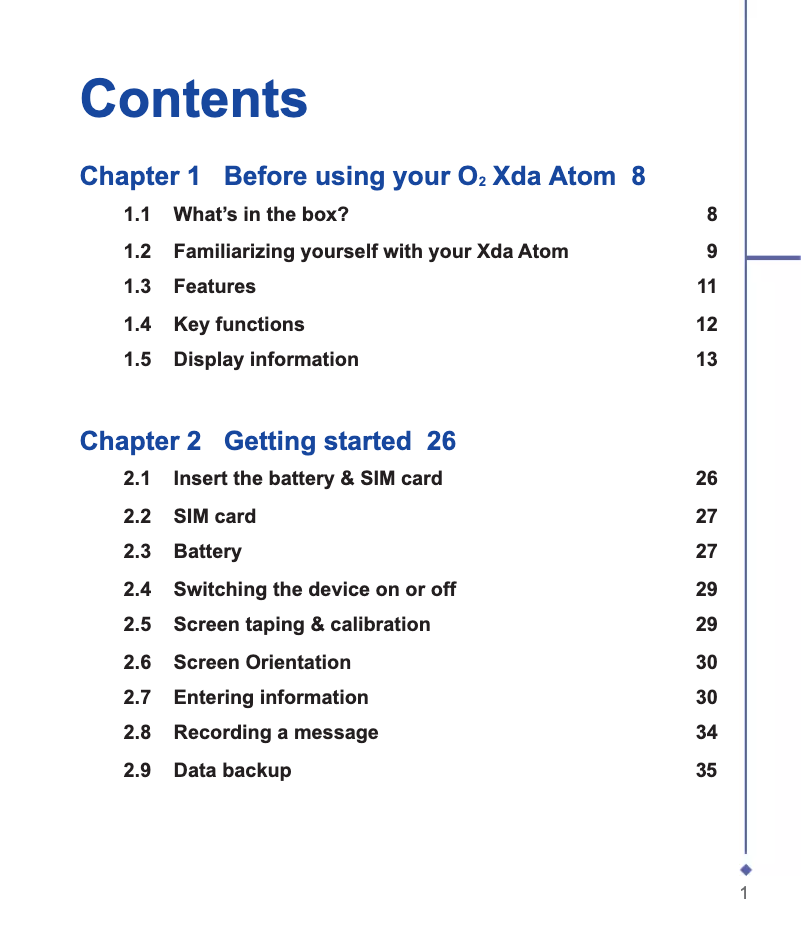 Page n°1 - Manuel utilisateur O2 XDA Atom