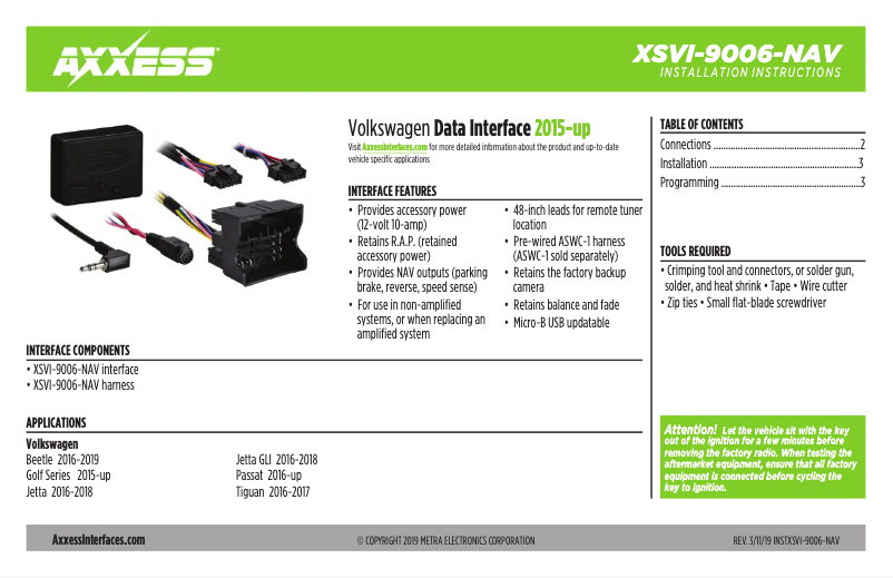 Page 1 of the manual User Manual Metra XSVI-9006-NAV
