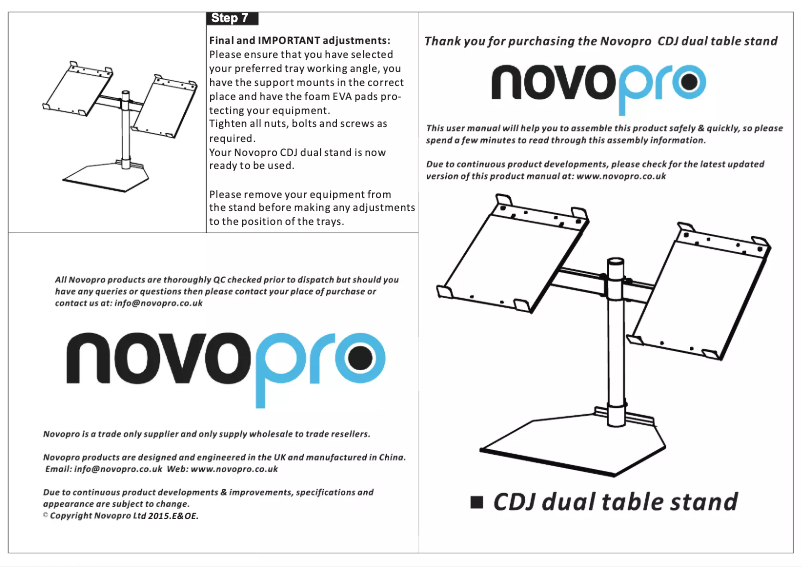 Page n°1 - Manuel utilisateur NovoPro CDJ Dual Table Stand