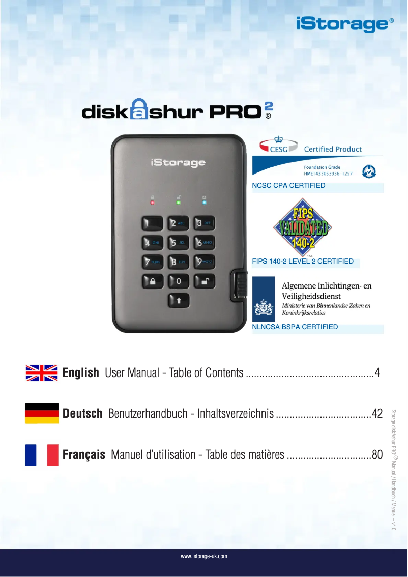 Image de la première page du manuel de l'appareil diskAshur PRO2
