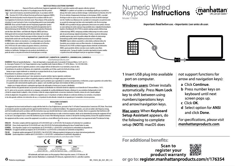 Page n°1 - Manuel utilisateur Manhattan Numeric Wired Keypad 176354