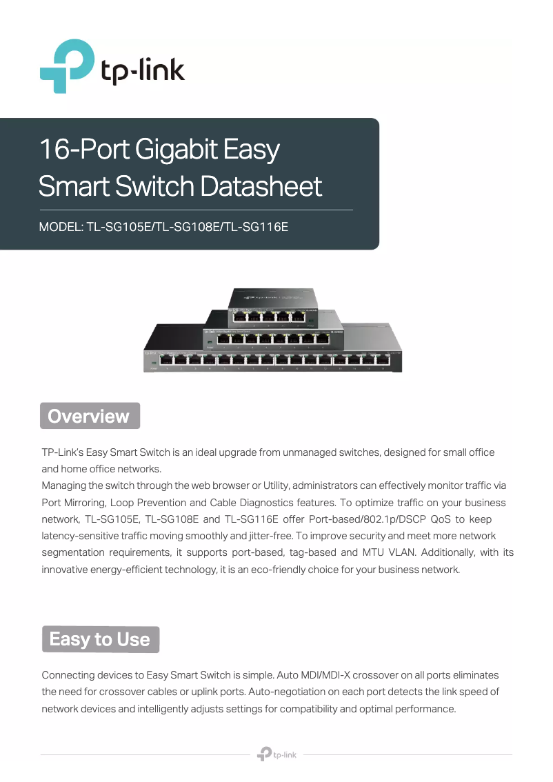 Image de la première page du manuel de l'appareil TL-SG108E