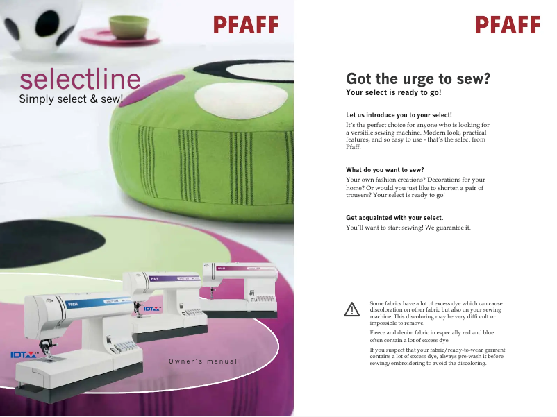 Page n°1 - Manuel utilisateur Pfaff select 1528