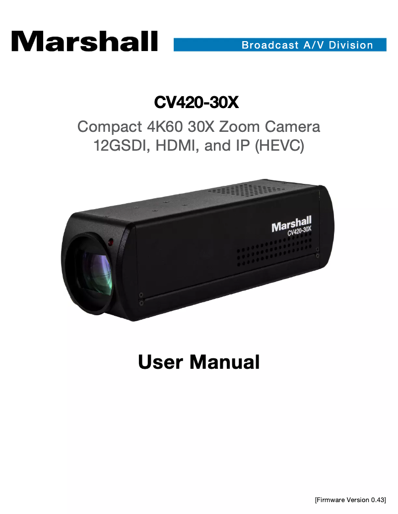 Page 1 de la notice Manuel utilisateur Marshall Electronics CV420-30X