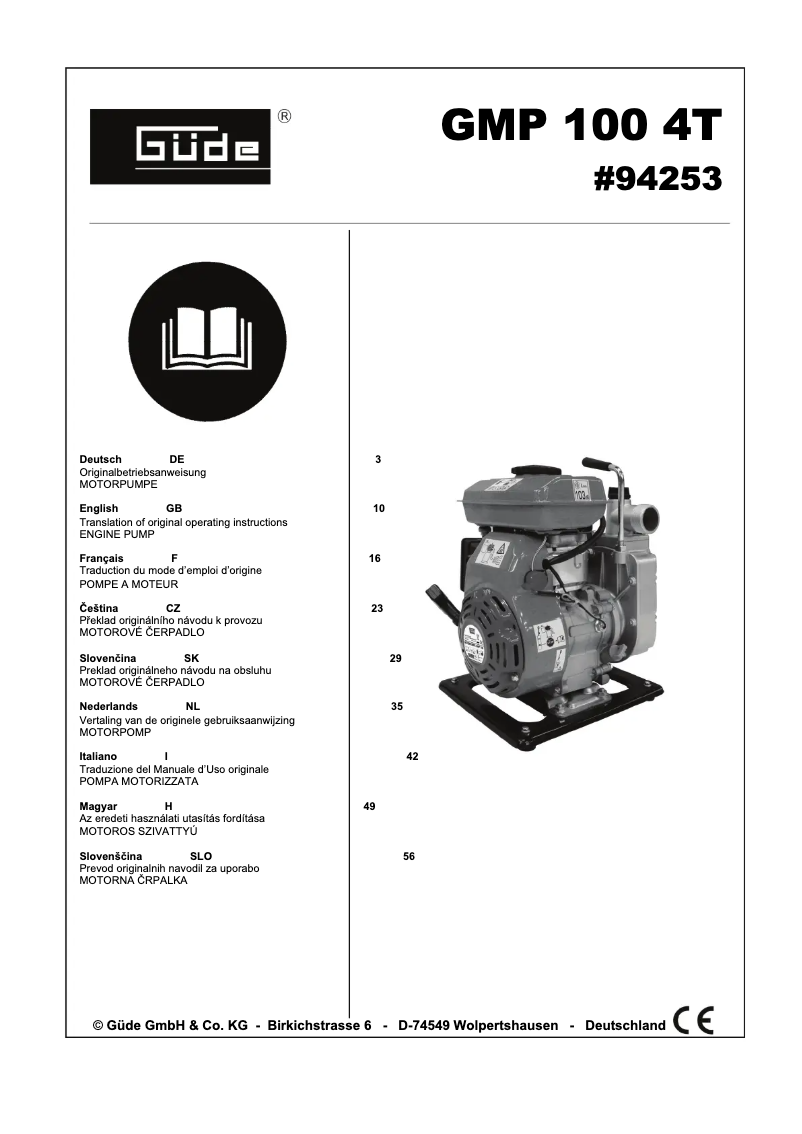Page 1 de la notice Manuel utilisateur Güde GMP 100 4T