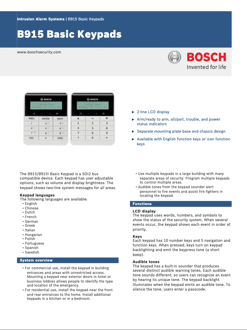 Page n°1 - Manuel utilisateur Bosch B915