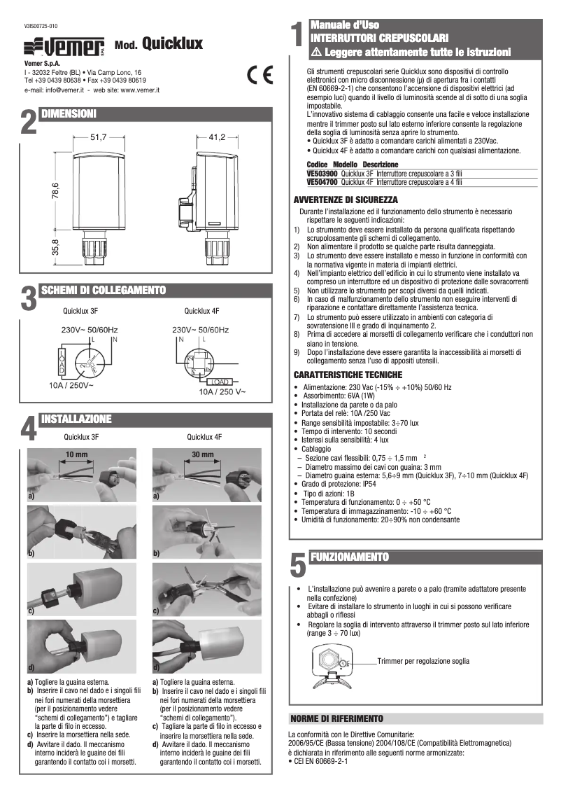 Page 1 de la notice Manuel utilisateur Vemer Quicklux-4F