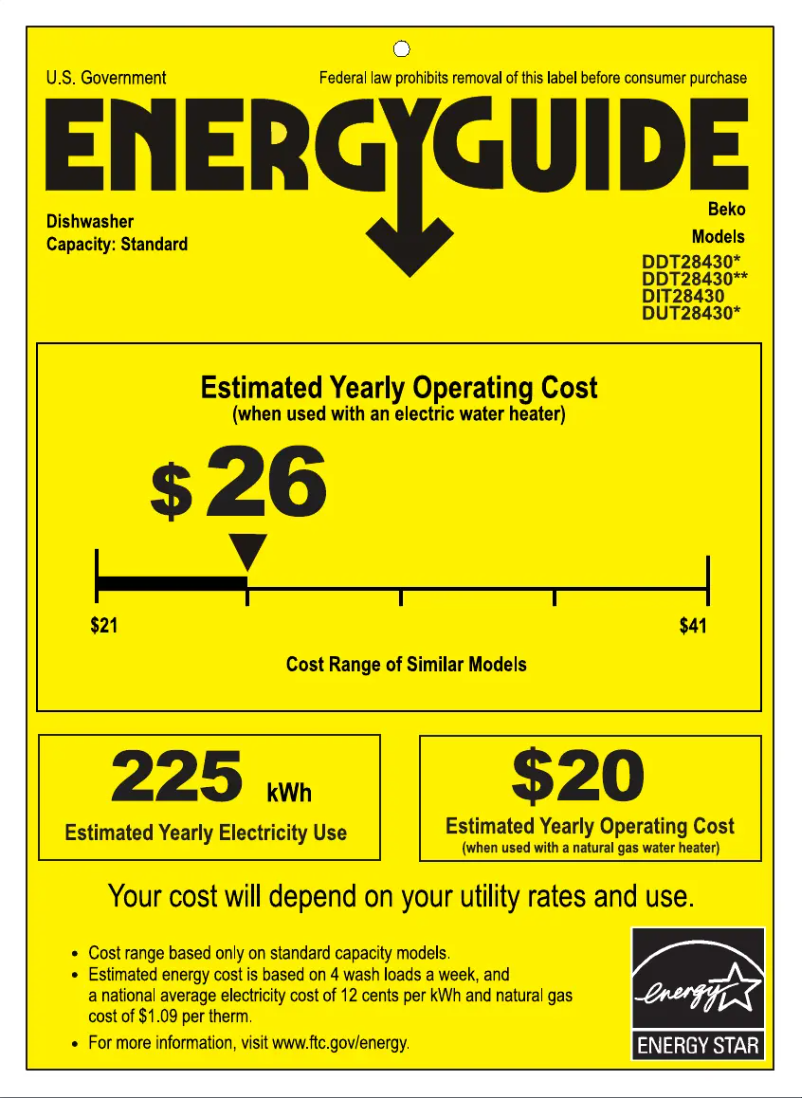 Page 1 de la notice Label énergétique Beko DUT28430X