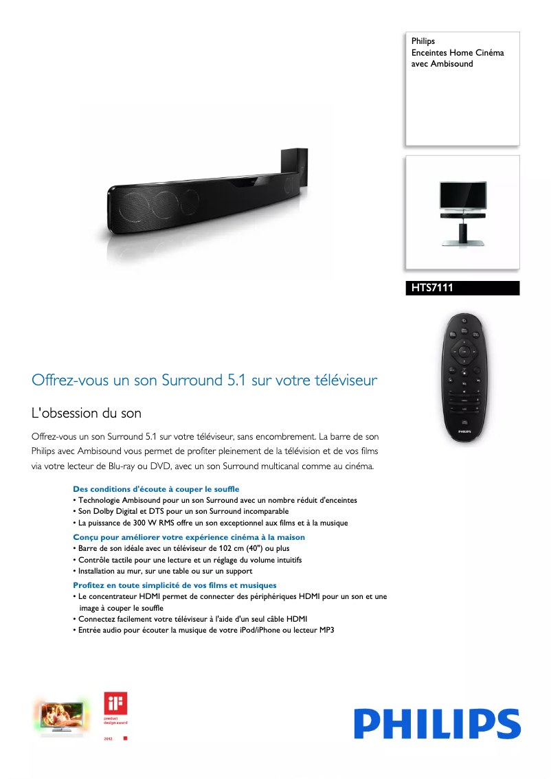 Page 1 de la notice Fiche technique Philips HTS7111