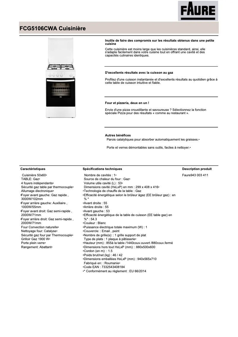 Page n°1 - Manuel utilisateur Faure FCG5106CWA