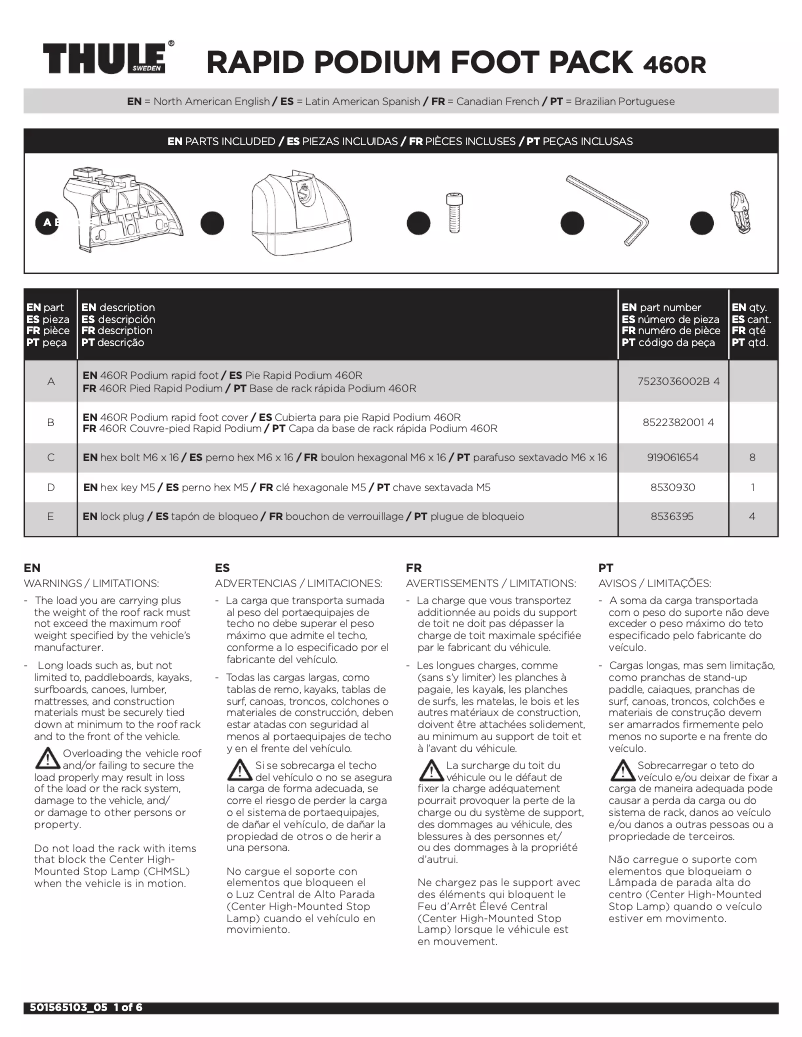 Page 1 de la notice Manuel utilisateur Thule Rapid Podium 460R