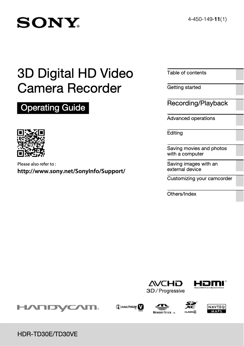 Image de la première page du manuel de l'appareil HDR-TD30E