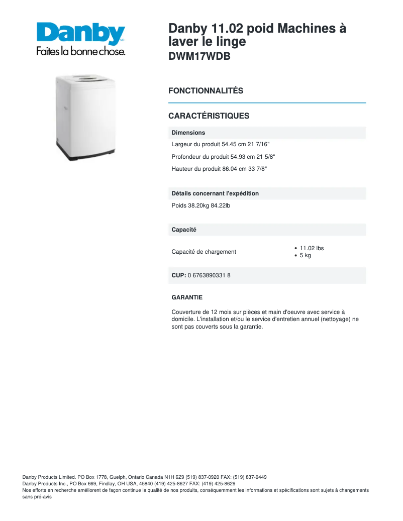 Image de la première page du manuel de l'appareil DWM17WDB