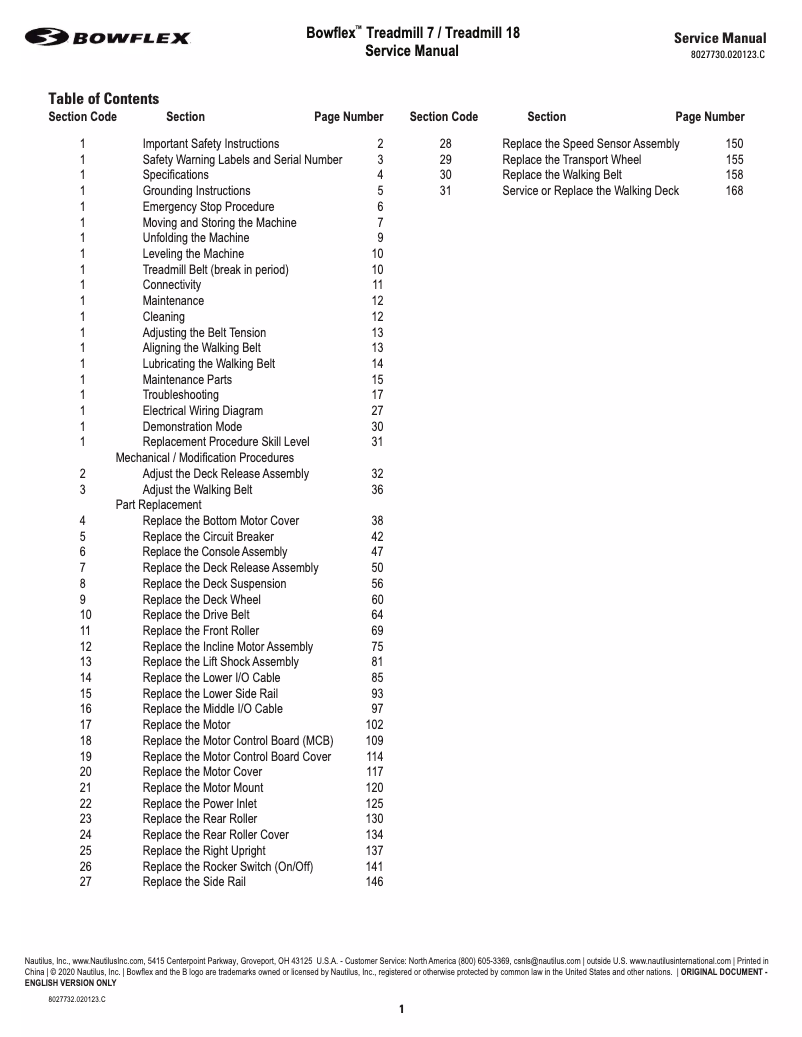 Image de la première page du manuel de l'appareil Treadmill 18