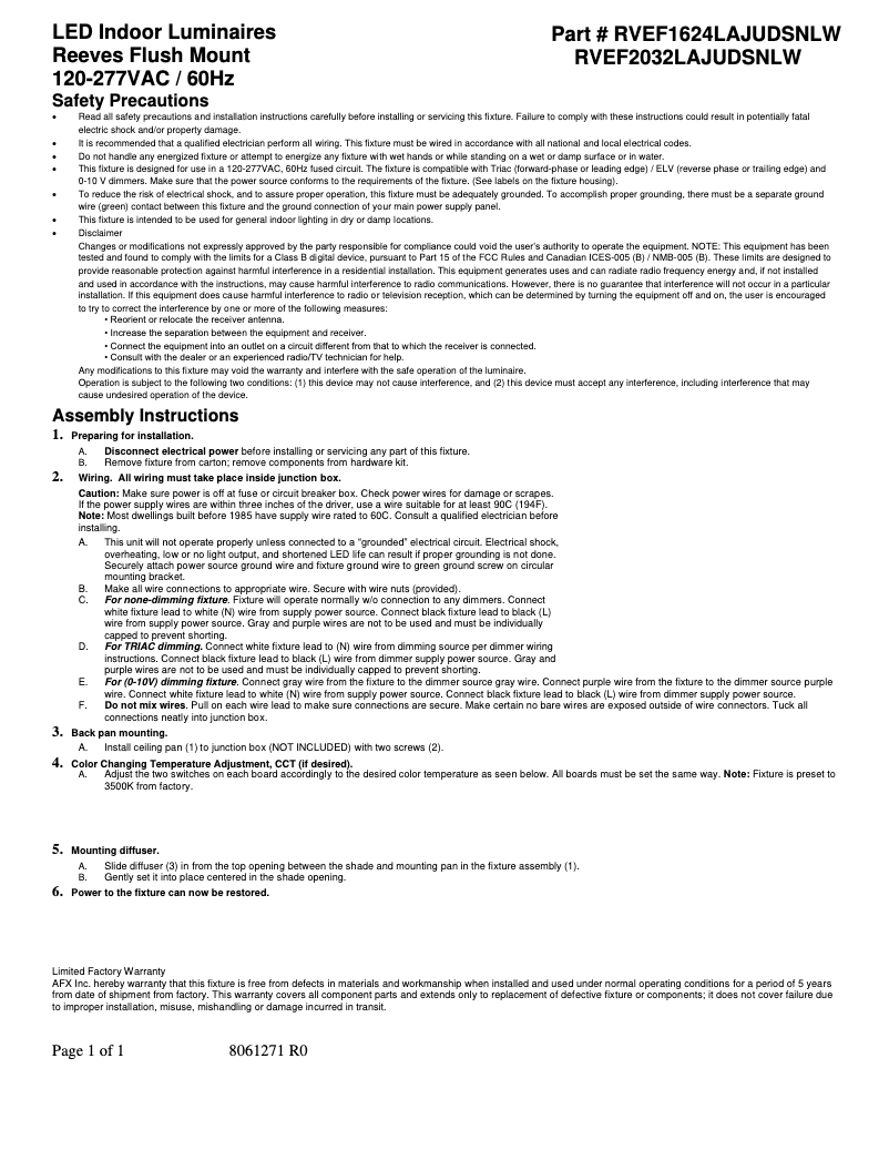 Image de la première page du manuel de l'appareil Reeves RVEF2032LAJUDSNLW