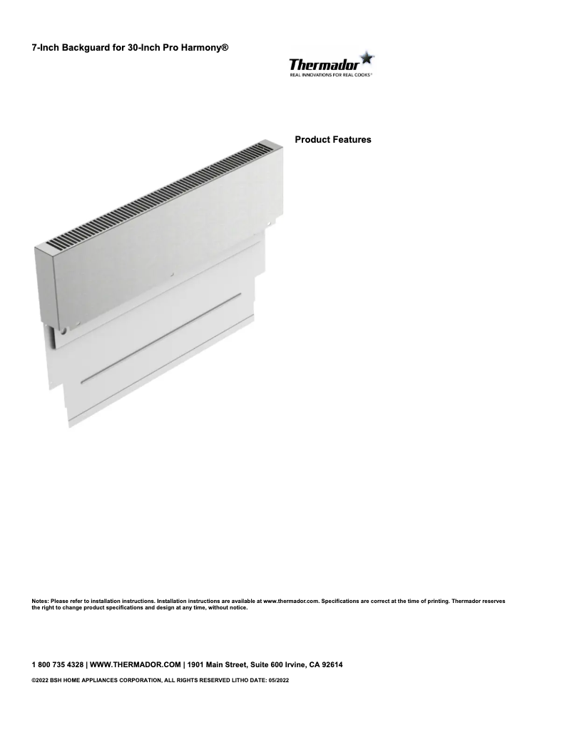 Page 1 de la notice Fiche technique Thermador PA30WLBH