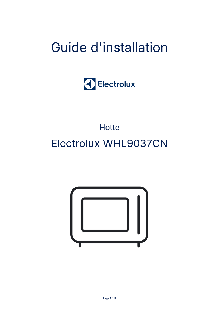 Page n°1 - Guide d'installation Electrolux WHL9037CN