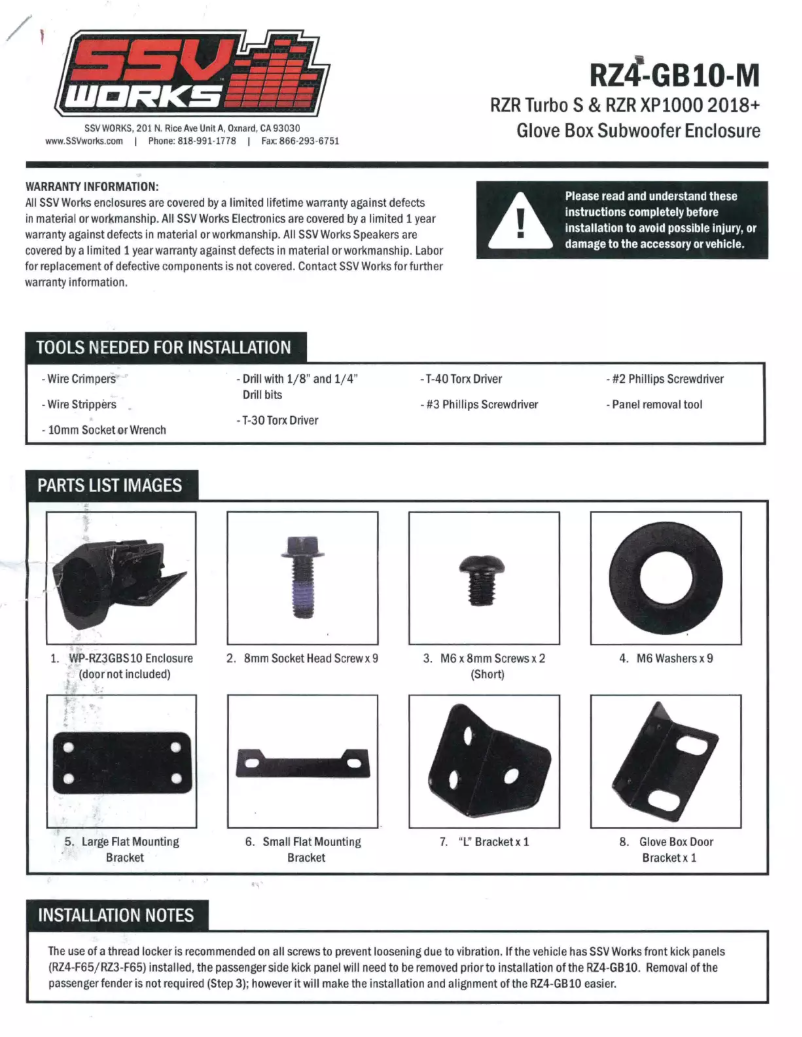 Page n°1 - Manuel utilisateur SSV Works RZ4-GB10-M