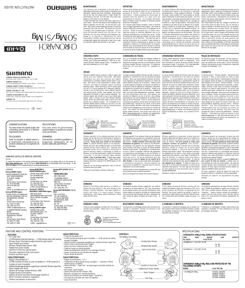 Página 1 del manual Manual de usuario Shimano Chronarch 50Mg