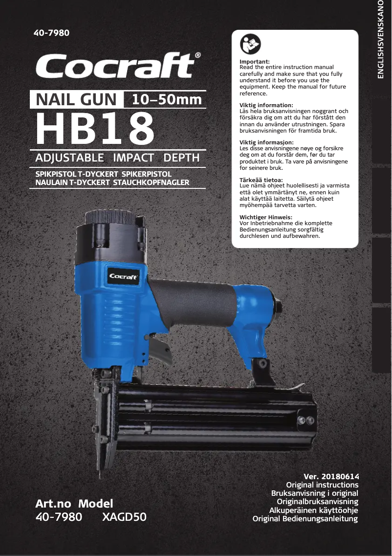 Page 1 de la notice Manuel utilisateur Cocraft HB18