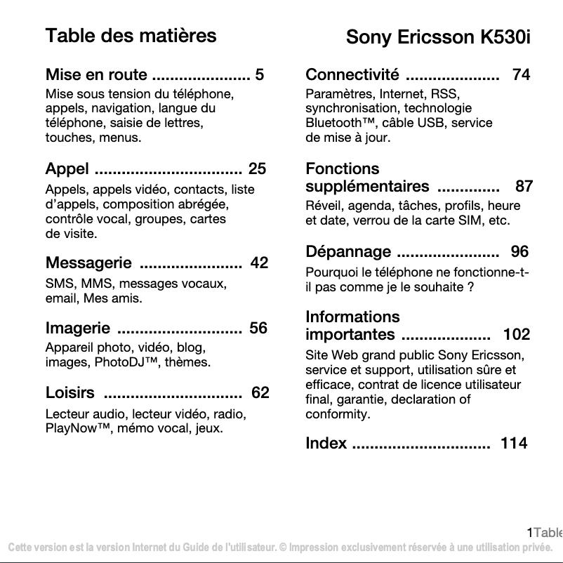 Image de la première page du manuel de l'appareil K530i