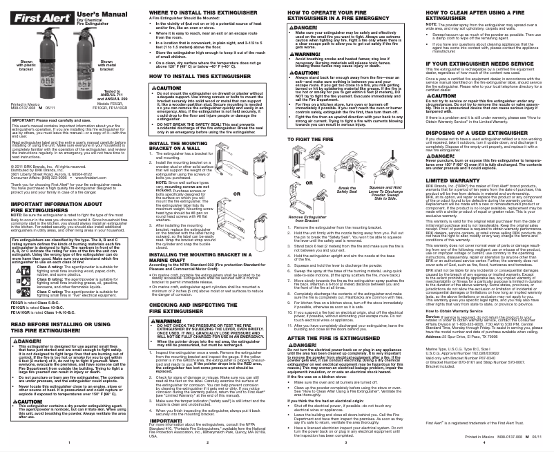 Page n°1 - Manuel utilisateur First Alert FE5GR