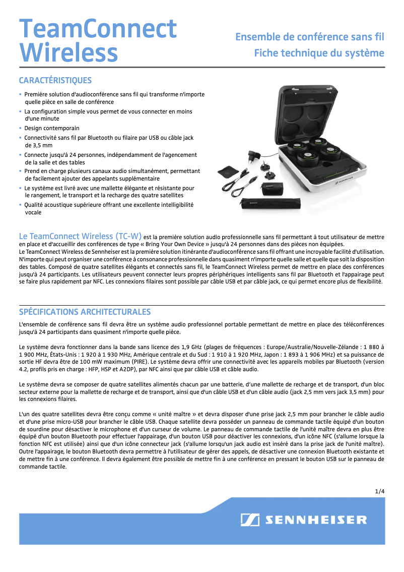 Page n°1 - Fiche technique Sennheiser TeamConnect Wireless Set Case