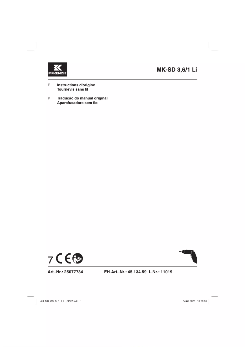 Page 1 de la notice Manuel utilisateur McKenzie MK-SD 3,6/1 Li
