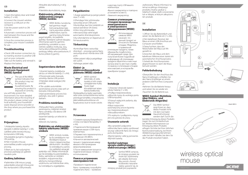 Page 1 de la notice Manuel utilisateur Acme MW12