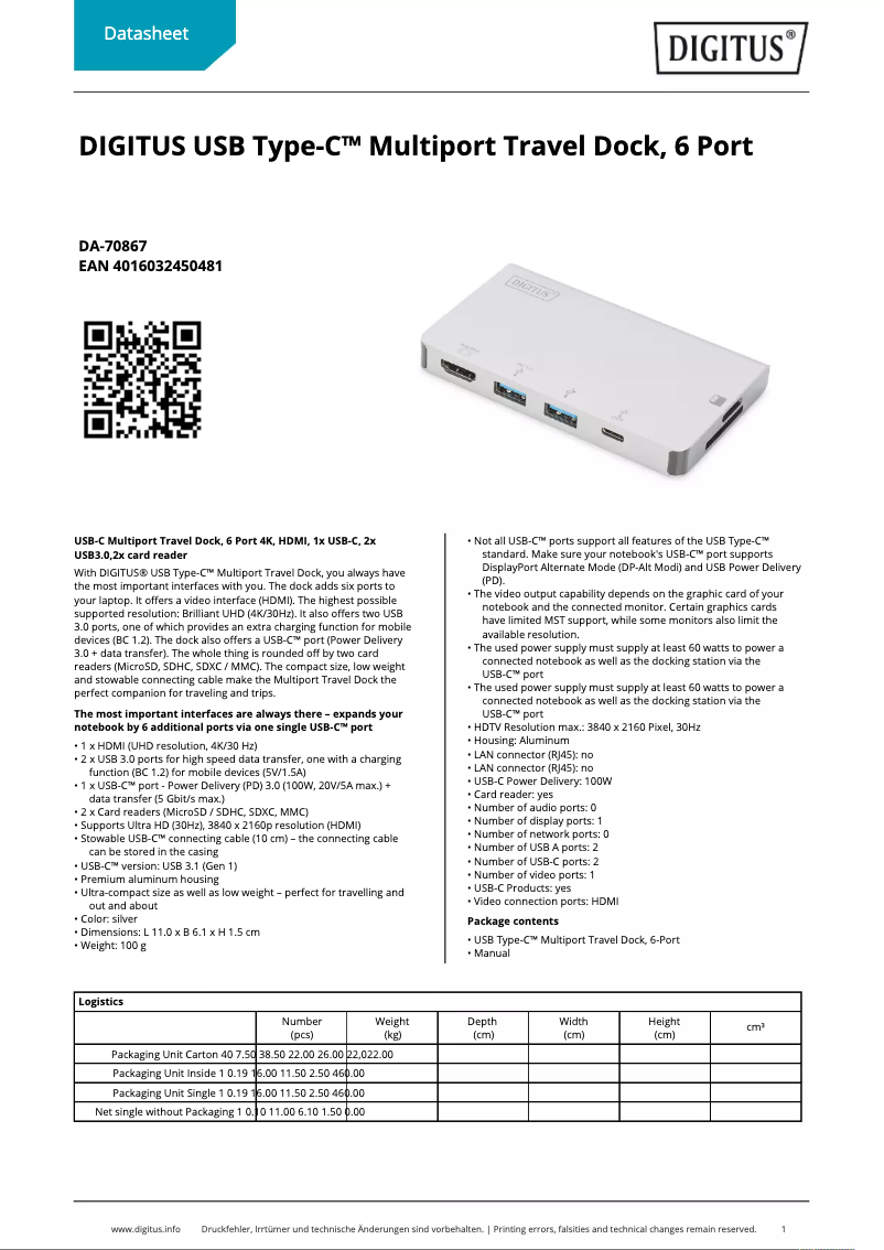 Page n°1 - Fiche technique Digitus DA-70867