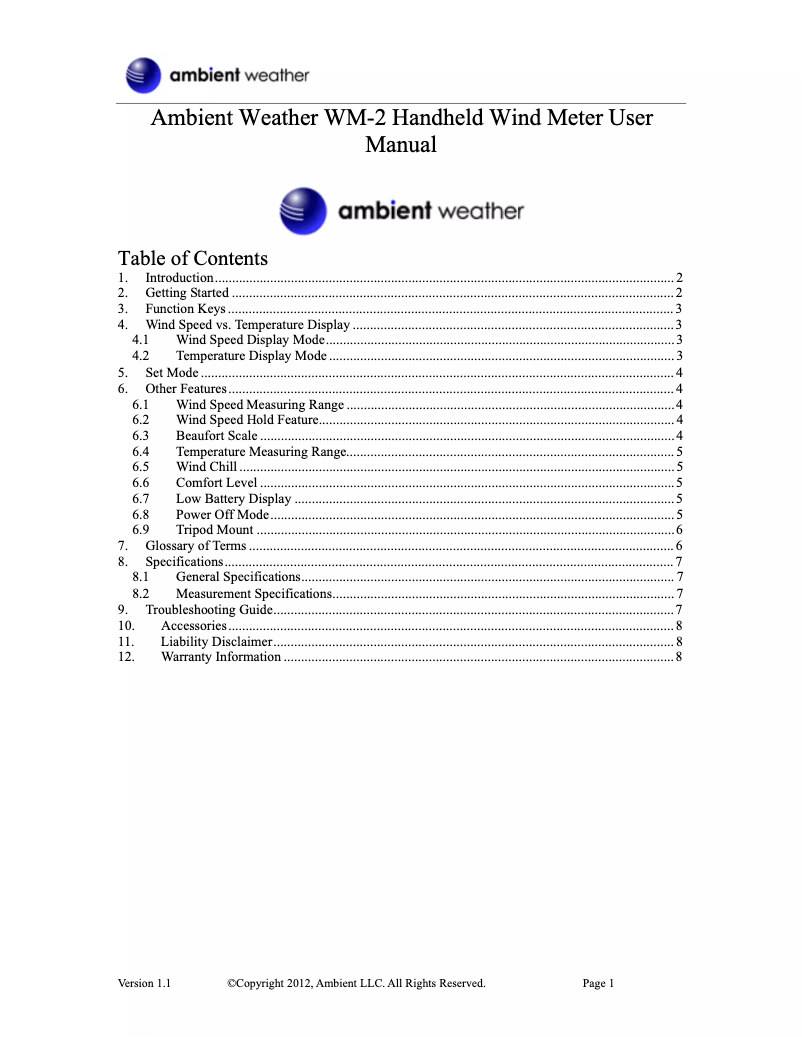 Image de la première page du manuel de l'appareil WM-2