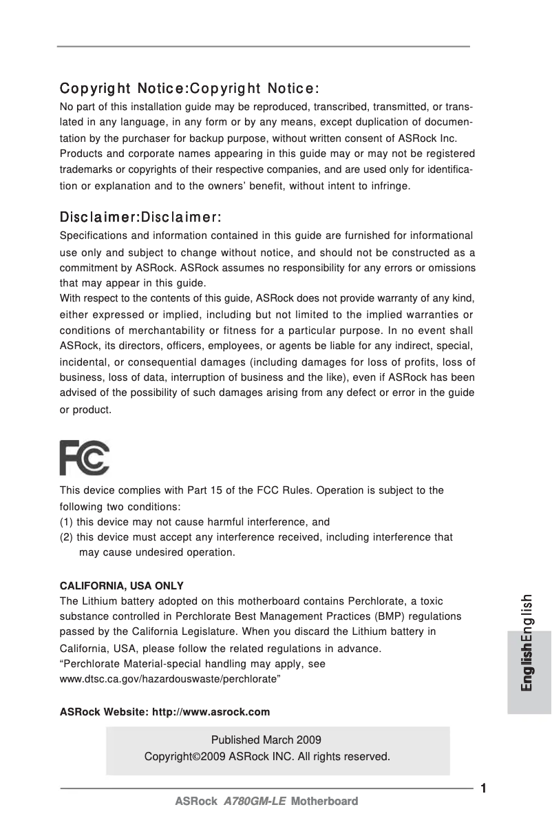 Página 1 del manual Manual de usuario Asrock A780GM-LE