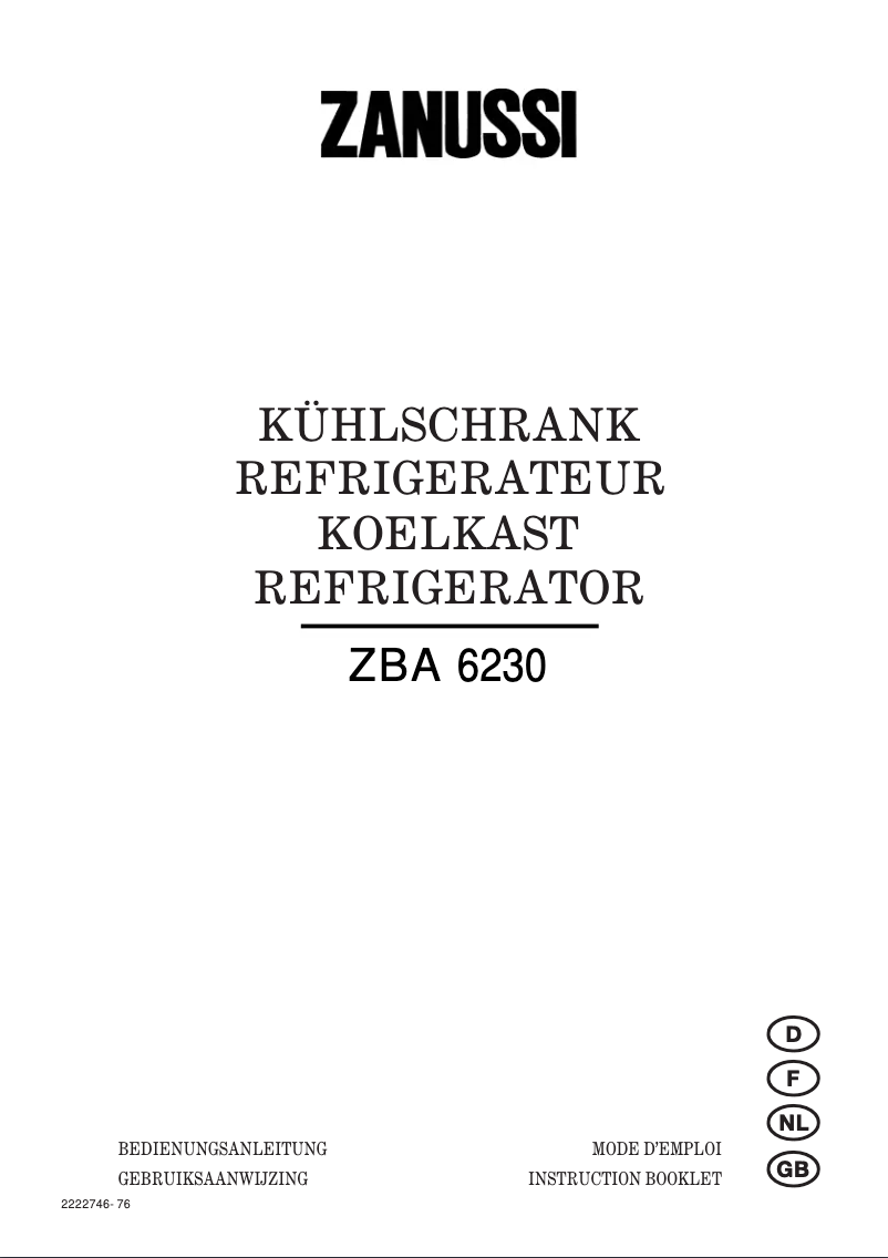 Image de la première page du manuel de l'appareil ZBA 6230