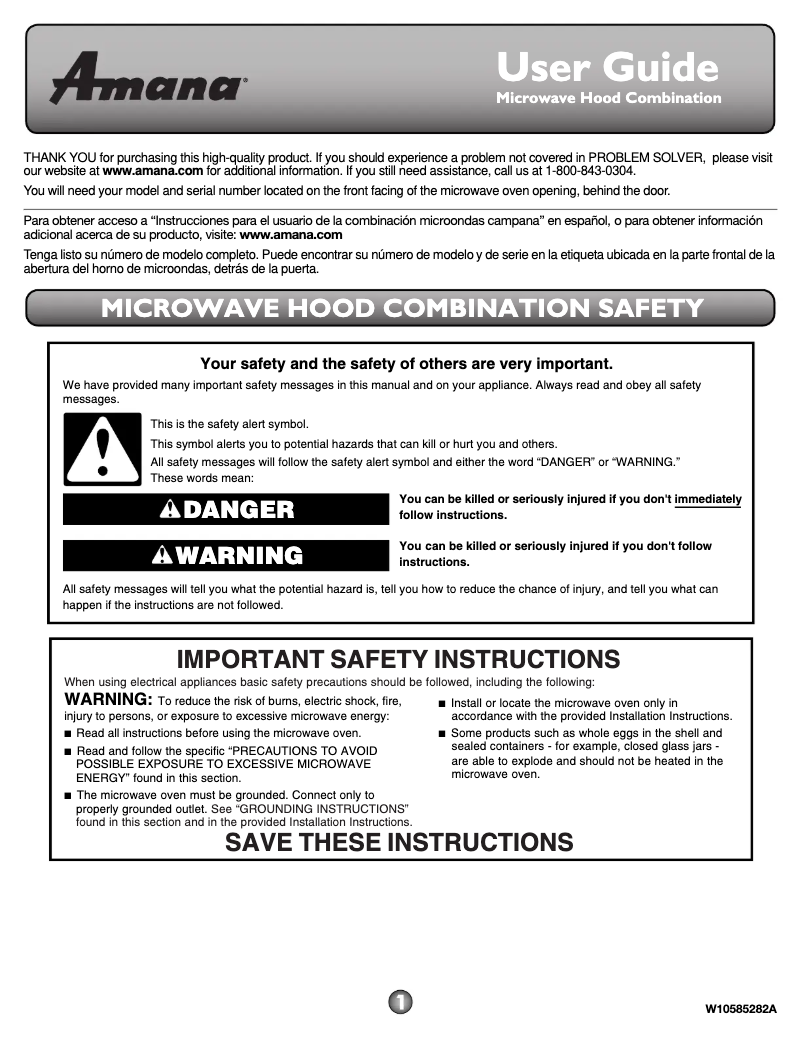 Page n°1 - Manuel utilisateur Amana AMV2175CS
