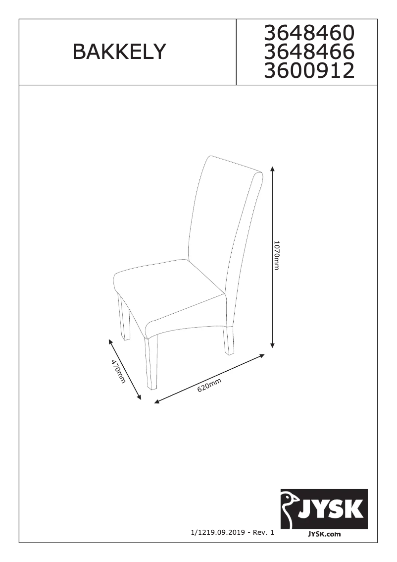 Page n°1 - Manuel utilisateur JYSK Bakkely